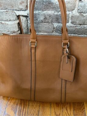 Sole Society Tan Leather Tote with Luggage Tag
